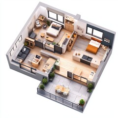 3D Floor plan of a home, 3D illustration. Open concept living apartment layout © สมชัย ้พาลแก้ว