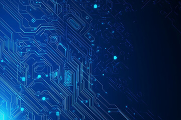 Futuristic vector illustration of a blue circuit board with intricate digital tech elements, perfect for advanced technology backgrounds.