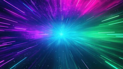 Modern Minimalist Ebook Cover in Vibrant Green and Purple, Dark Glowing Lines Background, Center Space for Text, High Contrast Digital Art, Neon Lighting Elements