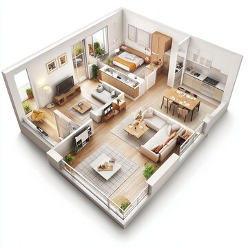 recommend clip art: 3D Floor plan of a home, 3D illustration. Open concept living apartment layout