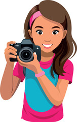 Young woman photographer taking a photo with her camera