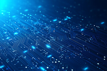 Futuristic vector illustration of a blue circuit board with intricate digital tech elements, perfect for advanced technology backgrounds.