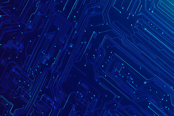 Futuristic vector illustration of a blue circuit board with intricate digital tech elements, perfect for advanced technology backgrounds.