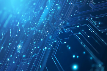 Futuristic vector illustration of a blue circuit board with intricate digital tech elements, perfect for advanced technology backgrounds.