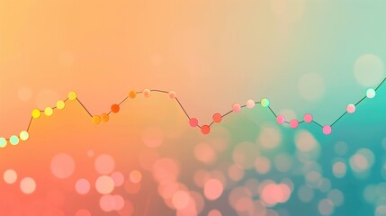Colorful abstract graph with gradient bokeh background, displaying dots on a line chart. Useful for illustrating data visualization, analysis trends, and creative statistical presentations.