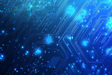 Futuristic vector illustration of a blue circuit board with intricate digital tech elements, perfect for advanced technology backgrounds.