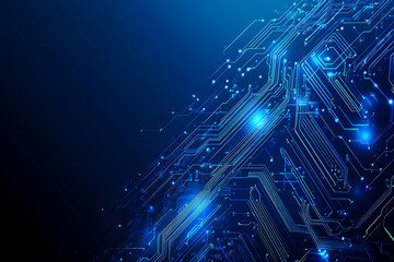 Futuristic vector illustration of a blue circuit board with intricate digital tech elements, perfect for advanced technology backgrounds.