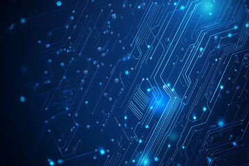 Futuristic vector illustration of a blue circuit board with intricate digital tech elements, perfect for advanced technology backgrounds.