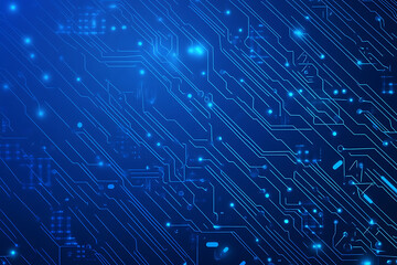Futuristic vector illustration of a blue circuit board with intricate digital tech elements, perfect for advanced technology backgrounds.