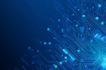 Futuristic vector illustration of a blue circuit board with intricate digital tech elements, perfect for advanced technology backgrounds.