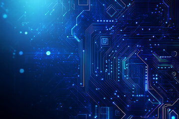 Futuristic vector illustration of a blue circuit board with intricate digital tech elements, perfect for advanced technology backgrounds.