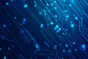 Futuristic vector illustration of a blue circuit board with intricate digital tech elements, perfect for advanced technology backgrounds.