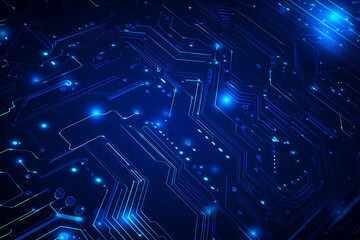Futuristic vector illustration of a blue circuit board with intricate digital tech elements, perfect for advanced technology backgrounds.