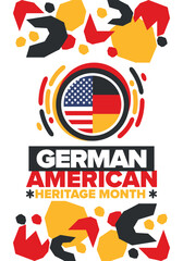 German-American Heritage Month. Happy holiday celebrate annual in October. Germany and United States flag. Culture month. Patriotic design. Poster, card, banner, template. Vector illustration