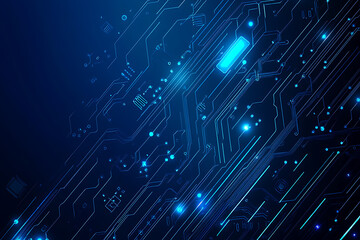 Futuristic vector illustration of a blue circuit board with intricate digital tech elements, perfect for advanced technology backgrounds.