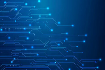 Fototapeta premium Futuristic vector illustration of a blue circuit board with intricate digital tech elements, perfect for advanced technology backgrounds.