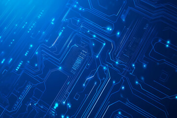 Futuristic vector illustration of a blue circuit board with intricate digital tech elements, perfect for advanced technology backgrounds.