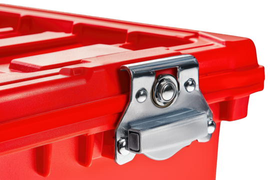 Toolbox with metal latch isolated on white background