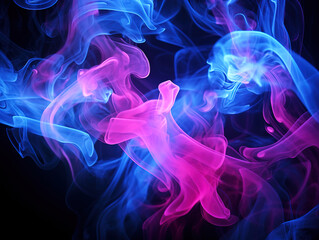 Obraz premium abstract horror neon pink smoke cloud, grunge texture, dark black background, Beautiful smoke color