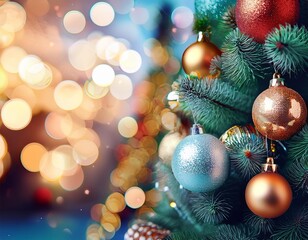 Obraz premium New Year banner with Christmas gift boxes and golden decorations on khaki background.