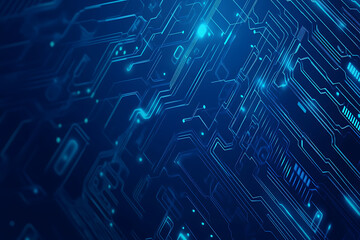 Fototapeta premium Futuristic vector illustration of a blue circuit board with intricate digital tech elements, perfect for advanced technology backgrounds.