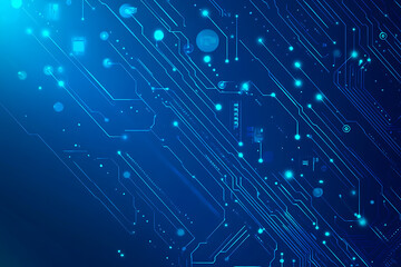 Futuristic vector illustration of a blue circuit board with intricate digital tech elements, perfect for advanced technology backgrounds.
