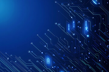 Fototapeta premium Futuristic vector illustration of a blue circuit board with intricate digital tech elements, perfect for advanced technology backgrounds.