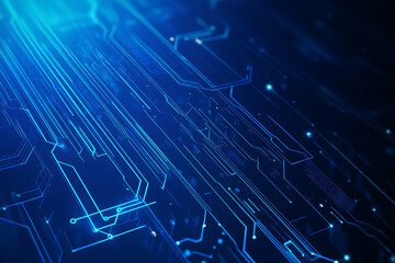 Obraz premium Futuristic vector illustration of a blue circuit board with intricate digital tech elements, perfect for advanced technology backgrounds.
