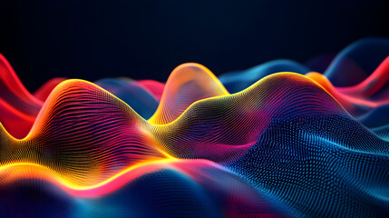 Floating 3d analog digital geometrical waves in pink, yellow and blue