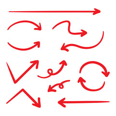 シンプルなペンの手書きの矢印セット ベクター 赤