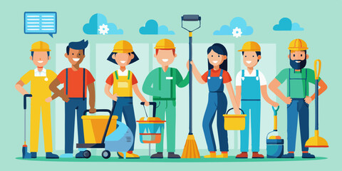 Set of cleaning service employees and equipment and tools for cleaning premises. Cleaning order

