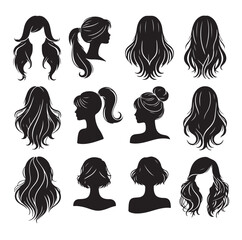 women wigs hairstyle silhouette vector illustration