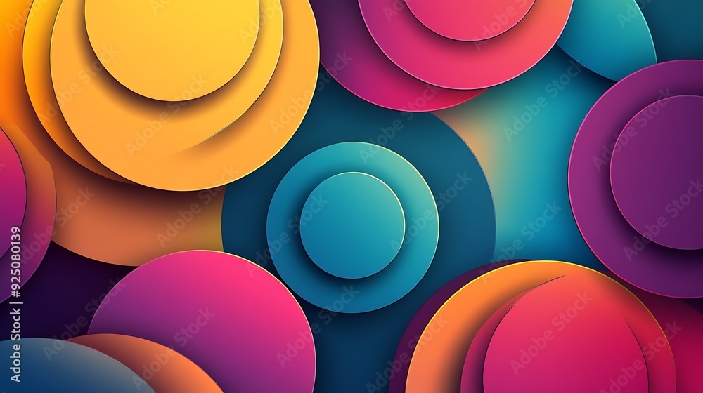 Poster Vibrant Modern Abstract Background with Overlapping Circular Shapes in Bright Colors