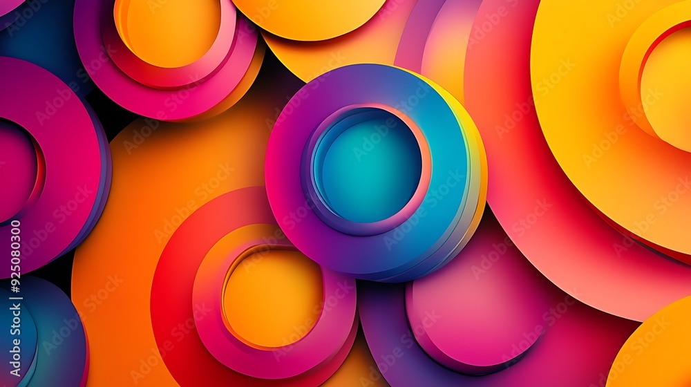 Poster Vibrant Modern Abstract Background with Overlapping Circular Shapes in Bright Colors