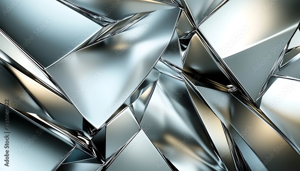 Poster Futuristic Modern Abstract Background with Metallic Sheen and Angular Lines in Silver and Gold