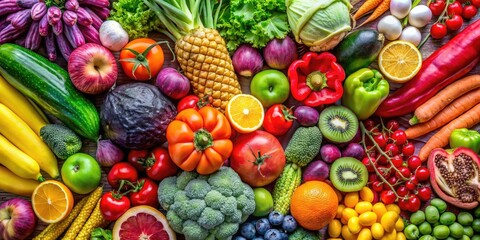 Colorful collage of fresh fruits and vegetables showcasing healthy food concept, fruits, vegetables, colorful, collage