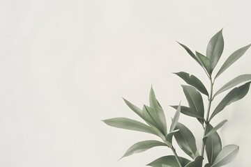 Fototapeta premium Minimalist Green Leaf Branch on White Background