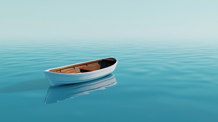 Naklejka premium A small white boat sits in the middle of a large body of water