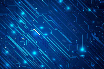 Obraz premium Futuristic vector illustration of a blue circuit board with intricate digital tech elements, perfect for advanced technology backgrounds.