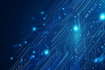 Obraz premium Futuristic vector illustration of a blue circuit board with intricate digital tech elements, perfect for advanced technology backgrounds.