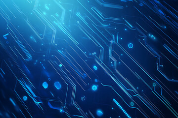 Futuristic vector illustration of a blue circuit board with intricate digital tech elements, perfect for advanced technology backgrounds.