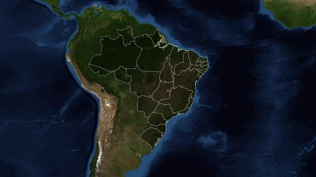 Zoom from Earth to Brazil. (with Provinces) World map province animation with highlighted borders of countries. Images from NASA