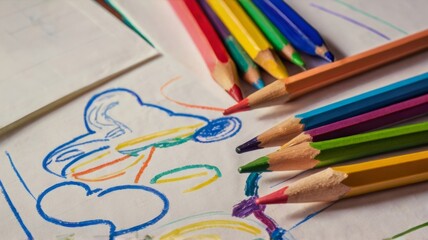 School multicolored supplies pencils and a drawn cloud