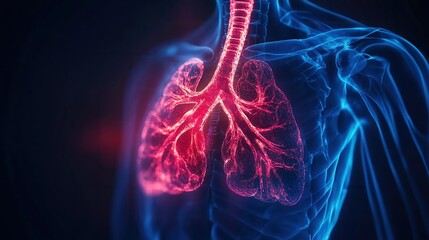 Illustration of human lungs with vibrant colors, showcasing the respiratory system's structure and function for educational purposes.