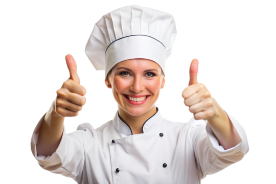 Smiling female chef showing thumbs up png