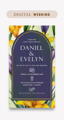 Beautiful digital wedding invitation with a watercolor floral background template