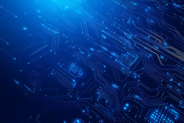 Obraz premium Futuristic vector illustration of a blue circuit board with intricate digital tech elements, perfect for advanced technology backgrounds.