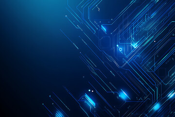 Futuristic vector illustration of a blue circuit board with intricate digital tech elements, perfect for advanced technology backgrounds.