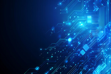 Obraz premium Futuristic vector illustration of a blue circuit board with intricate digital tech elements, perfect for advanced technology backgrounds.