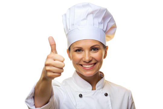 Smiling female chef showing thumbs up png